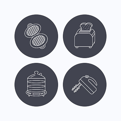 华夫饼、烤面包机和搅拌机图标。图片下载