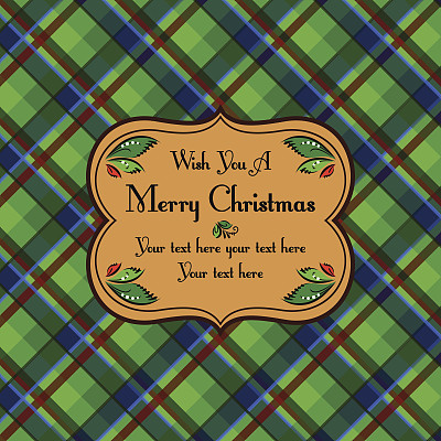圣诞花格格子图案卡，绿色图片下载
