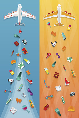 飞机旅游和旅游窄矢量横幅在平坦的风格图片下载