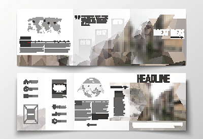 一套三折宣传册，方形设计模板。多边形的背景图片下载