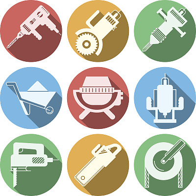 建筑设备的平面矢量图标图片下载