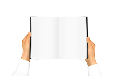 手在白衬衫袖子拿着空白的书图片下载