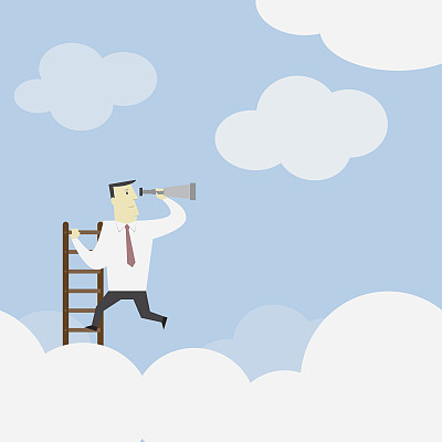 商人得到一个更好的看法，在阶梯-向量图片下载