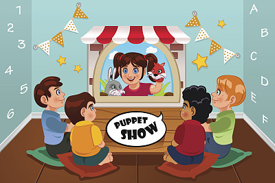 孩子们看木偶戏图片下载