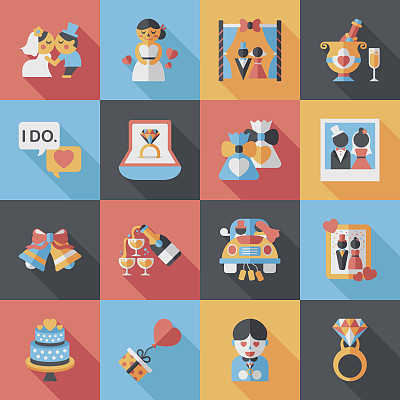 婚礼和婚姻图标集图片下载