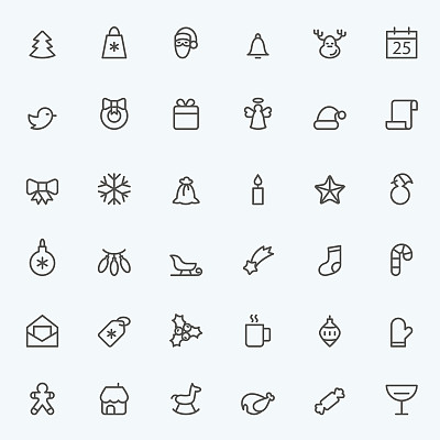 一套36个圣诞图标。图片下载