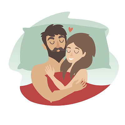 男女在床上。睡眠时间矢量图图片下载