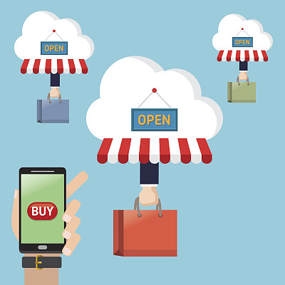 移动购物平面矢量概念。图片下载