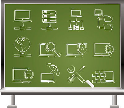 用粉笔画上网络、服务器和主机图标图片下载