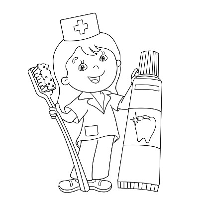用牙刷和牙膏给医生涂色图片下载