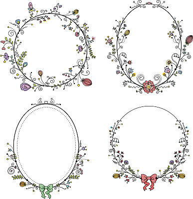 向量集黑色边框和彩色花图片下载