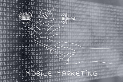 电子邮件，购物车和目标从智能手机出来图片下载