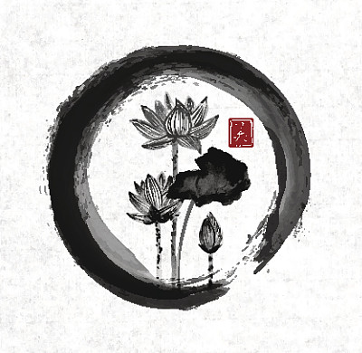 用墨水手绘的荷花图片下载