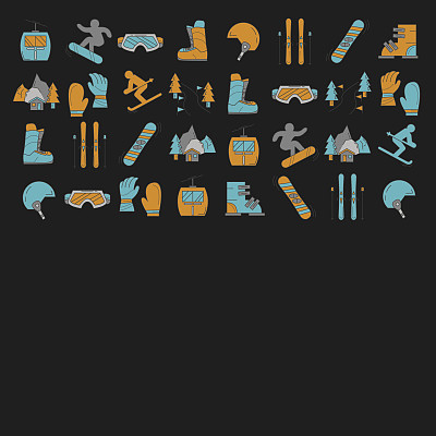 滑雪板和滑雪图标的向量集图片下载