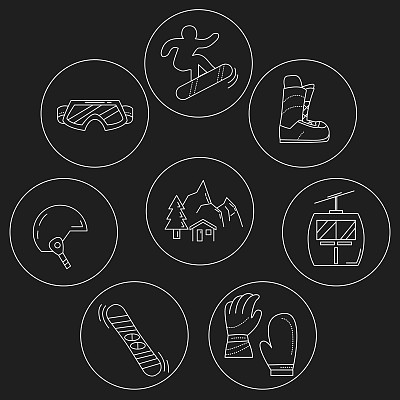 滑雪板和滑雪图标的向量集图片下载