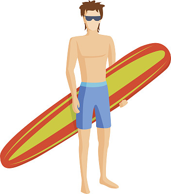 冲浪男孩矢量插图图片下载