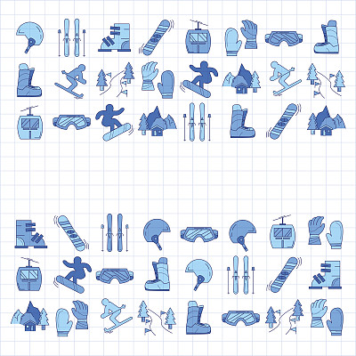 滑雪板和滑雪图标的向量集图片下载