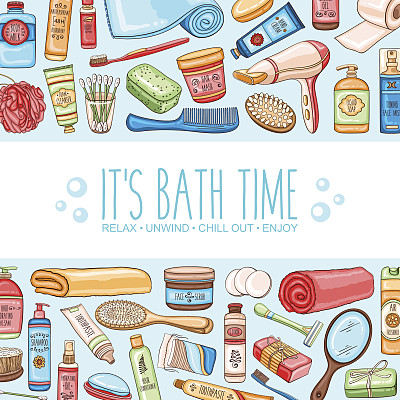 有浴室用品和化妆品的卫生背景图片下载