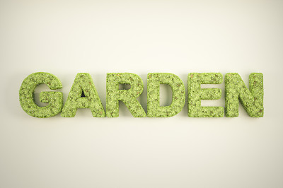 花园字覆盖着花草。三维渲染图片下载