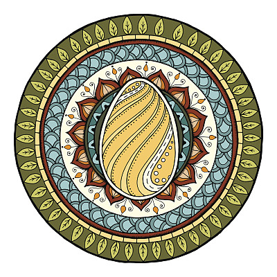 复活节主题曼荼罗与涂鸦蛋。民族花卉图案。图片下载