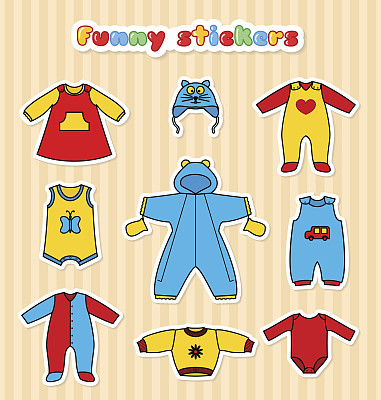 一套可爱的婴儿衣服贴纸图片下载