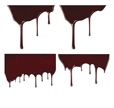 一套融化的巧克力糖浆漏在白色的背景。图片下载