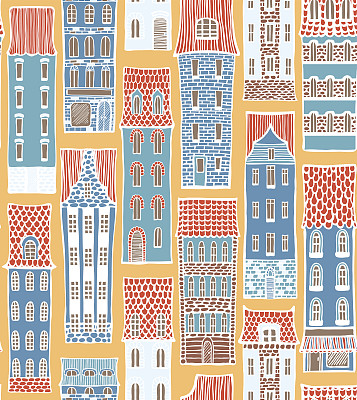 矢量城市手绘背景可爱的房子图片下载