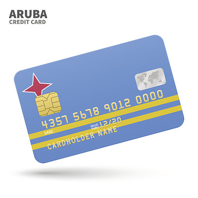 信用卡与阿鲁巴旗帜背景的银行，介绍和图片下载