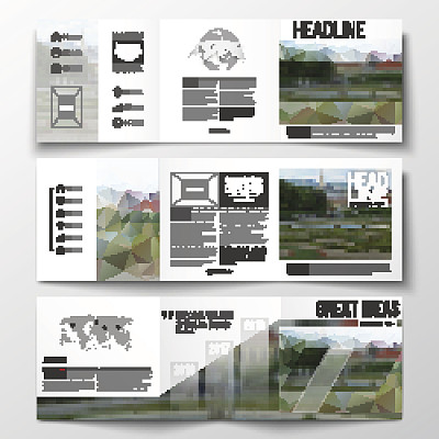 三折页宣传册方形设计模板矢量素材：多边形图片下载