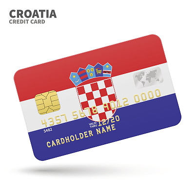 信用卡与克罗地亚国旗背景的银行，介绍和图片下载