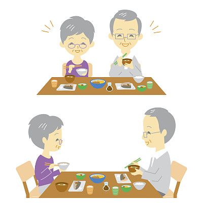 年长夫妇享用日式料理图片下载