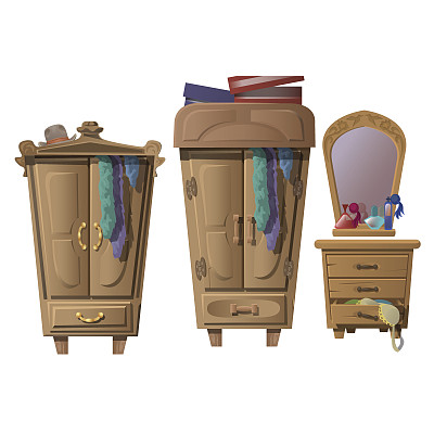 一套木制家具在更衣室图片下载