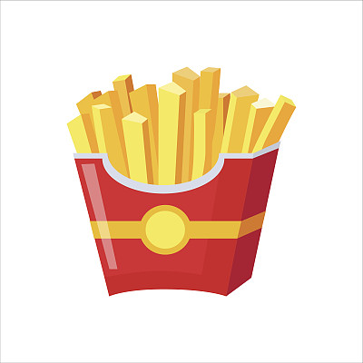炸薯条的纸包，街道快餐店菜单项目彩色矢量图标图片下载