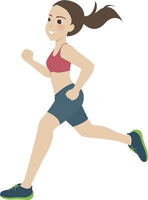 跑步女孩马拉松平面卡通矢量图片下载