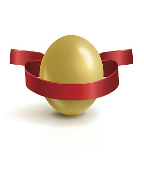 逼真的，带红丝带的蓝色复活节彩蛋。复活节快乐贺卡。矢量插图。图片下载