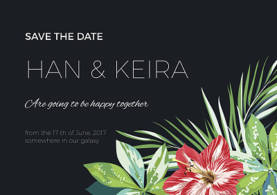 婚礼邀请或卡片设计与异国情调的热带花卉和图片下载