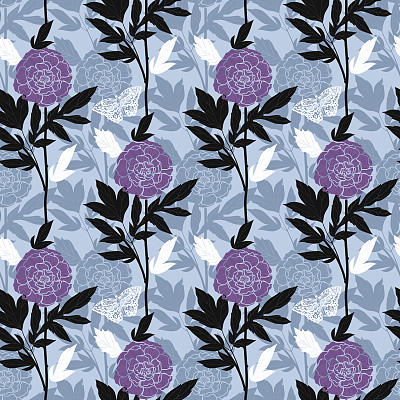 牡丹无缝模式素材图片