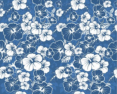蓝色花无缝夏威夷背景与芙蓉花图片下载
