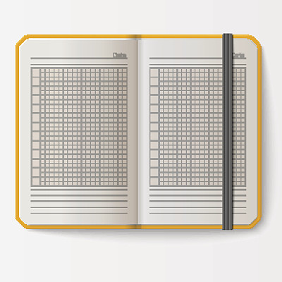 打开现实笔记本与页日记，办公室表模板小册子和空白纸教育抄写本组织者矢量插图图片下载