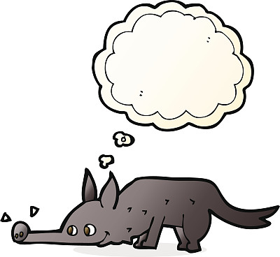 卡通狗嗅地板与思想泡沫图片下载