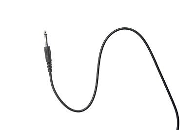 吉他音频插孔与黑色电缆隔离在白色背景图片下载