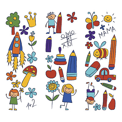幼儿园涂鸦图片在白色的背景图片下载