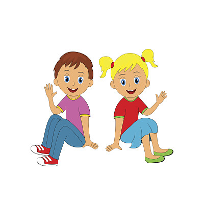 男孩和女孩坐在地板上图片下载