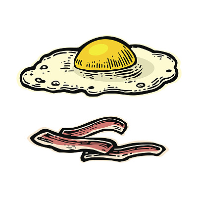 煎蛋和脆培根片。向量的雕刻图片下载