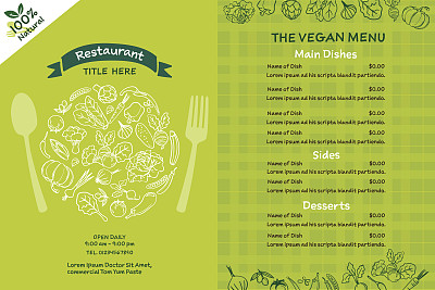 素食有机食品餐厅菜单插画向量图片下载