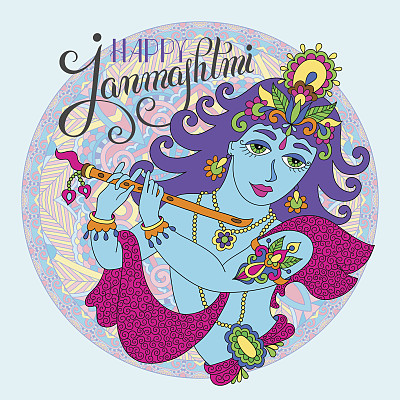 手绘奎师那神Janmashtami节快乐图片下载
