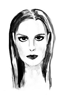 女人,墨水画画。时尚插画。白色背景上的墨水素描图片下载