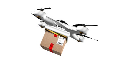 无人机Quadrocopter递送包裹-隔离白色图片下载