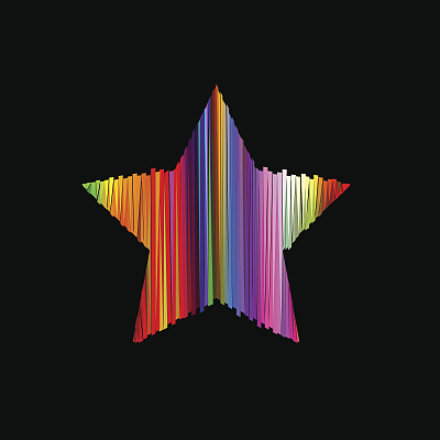 抽象的多边形条纹星。孤立在黑色背景上。矢量彩色插图。图片下载