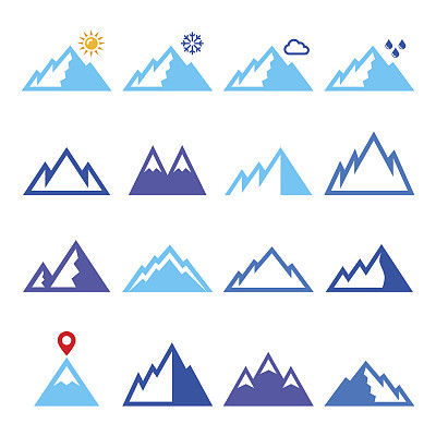 蓝色山峰矢量图标合集图片下载